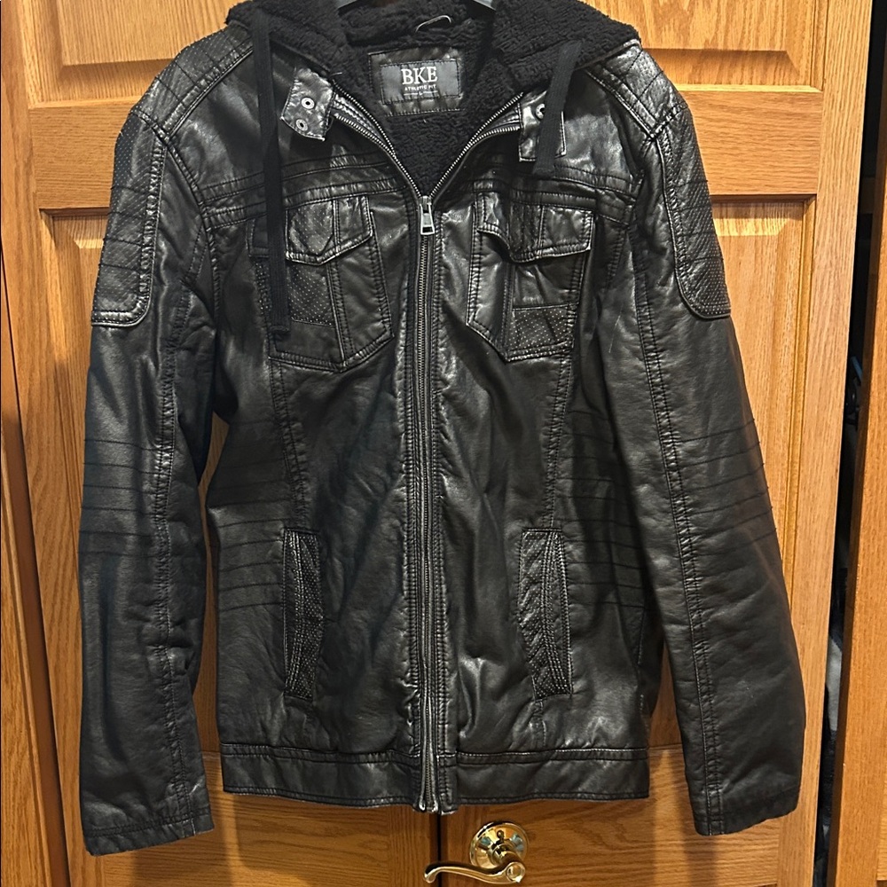 BKE Dark Hooded Leather Jacket